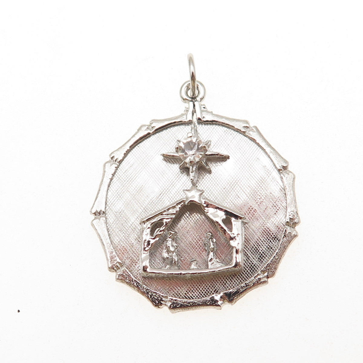 925 Sterling Silver Vintage Rhinestone Nativity Scene Christmas Charm Pendant