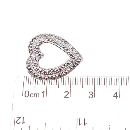 925 Sterling Silver Antique Art Deco Real Marcasite Heart Slide Charm Pendant