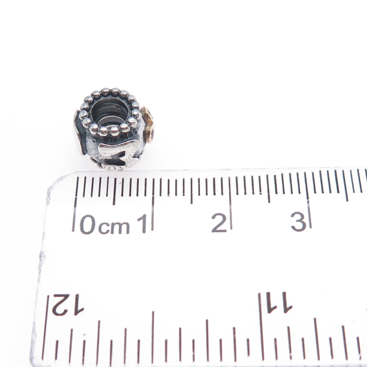 PANDORA 925 Sterling Silver & Gold Swarovski Crystal Mom Slide Bead Charm