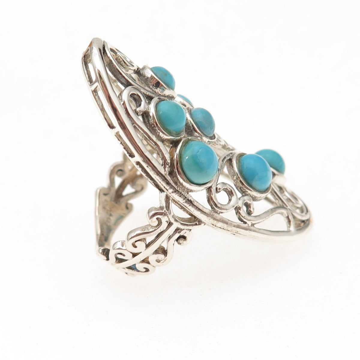 Chuck Clemency 925 Sterling Silver Real Turquoise Swirl Ring Size 7.25