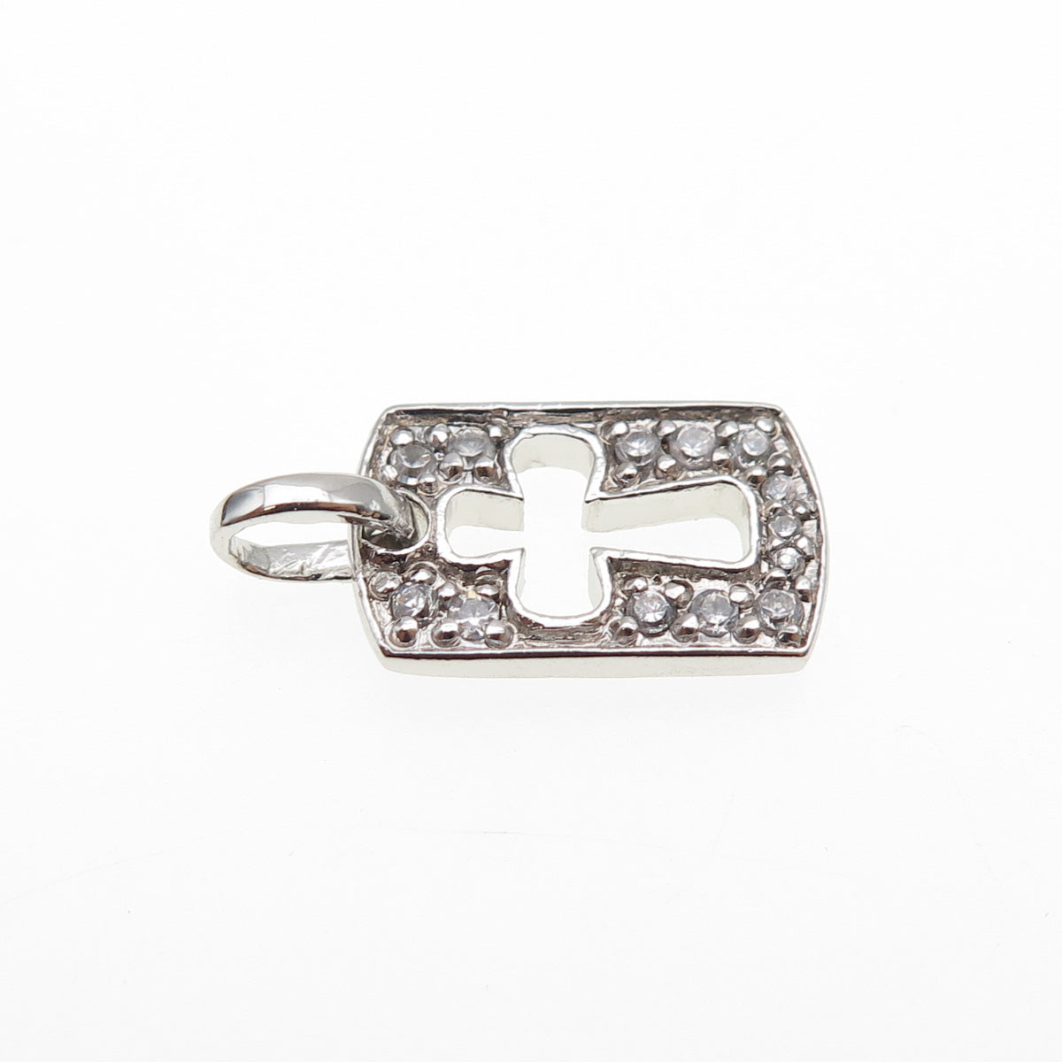 ANNIKA WITT 925 Sterling Silver Round-Cut C Z Cross Tag Mini Charm Pendant