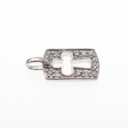 ANNIKA WITT 925 Sterling Silver Round-Cut C Z Cross Tag Mini Charm Pendant