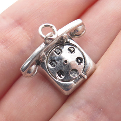 925 Sterling Silver Antique Hello Rotary Dial Retro Phone Minimalist 3D Pendant