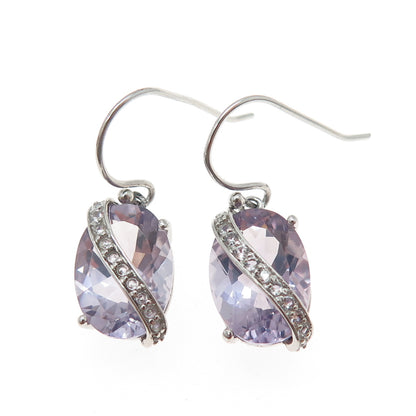 925 Sterling Silver Real Amethyst & White Topaz Dangle Earrings