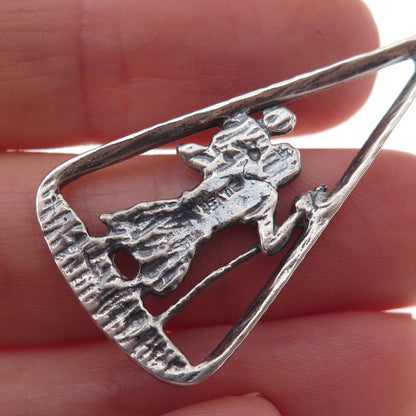925 Sterling Silver Antique Art Deco St. Christopher Oxidized Charm Pendant