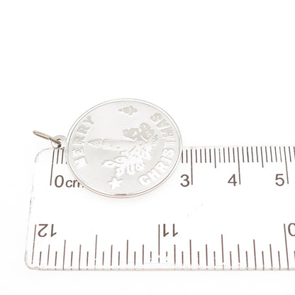 JAY POSON 925 Sterling Silver Vintage Merry Christmas Candle Charm Pendant