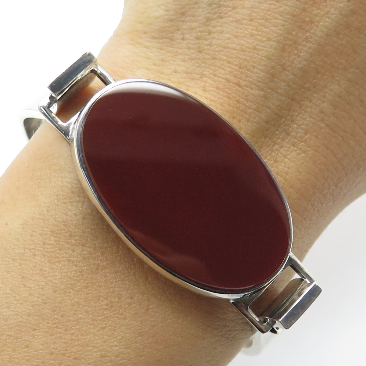 JOACHIM S’PALIU 925 Sterling Silver Vintage Spain Carnelian Bangle Bracelet 7.5"