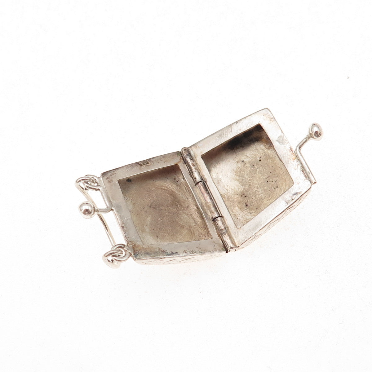 925 Sterling Silver Vintage Ladies Purse Oxidized Locket Box Charm Pendant