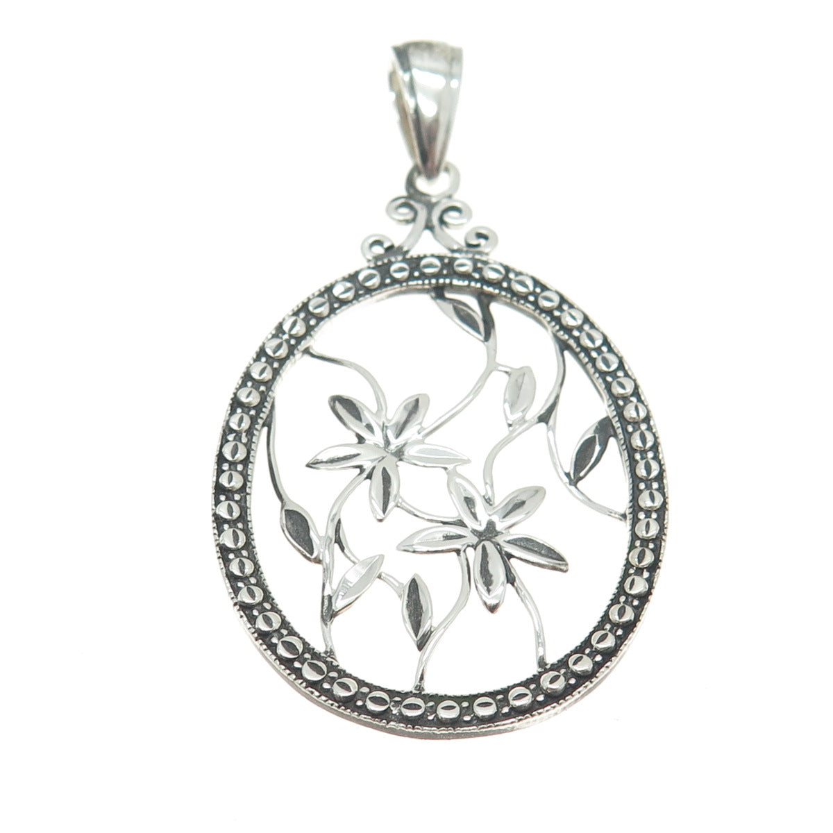 925 Sterling Silver Vintage Flower Oval Frame Pendant