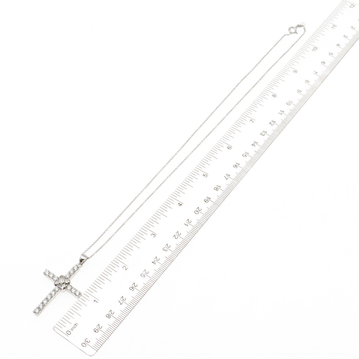 925 Sterling Silver Round-Cut C Z Floral Cross Cable Chain Necklace 18"