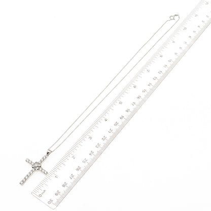 925 Sterling Silver Round-Cut C Z Floral Cross Cable Chain Necklace 18"