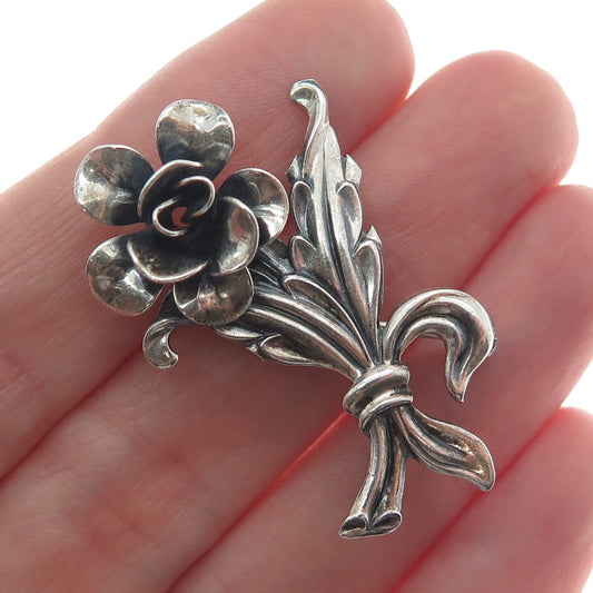 JEWELART 925 Sterling Silver Antique Art Deco Flower Leaf Pin Brooch
