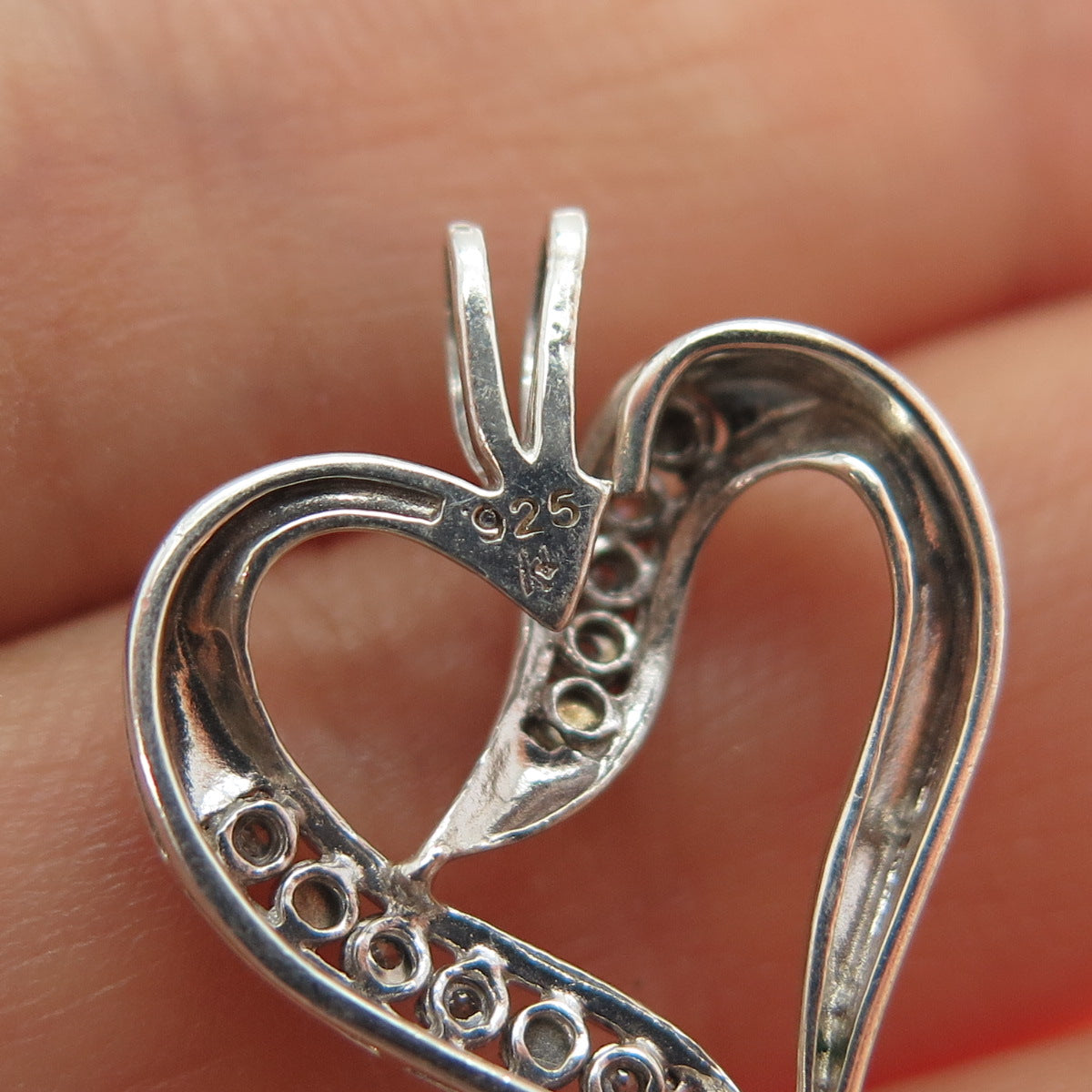 925 Sterling Silver Real Round-Cut Diamond Heart Charm Pendant