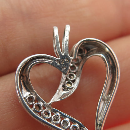 925 Sterling Silver Real Round-Cut Diamond Heart Charm Pendant
