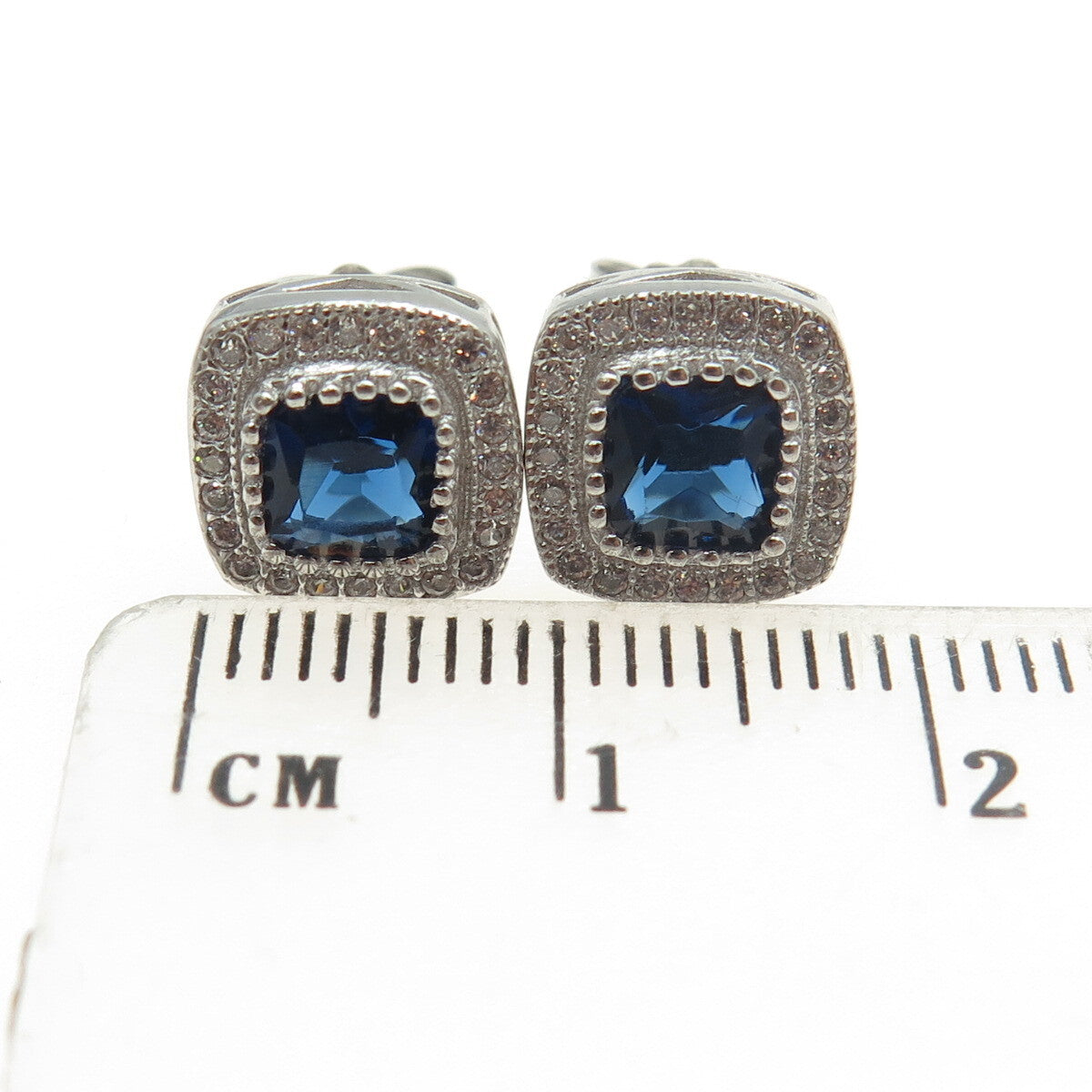 925 Sterling Silver White & Blue C Z Stud Earrings