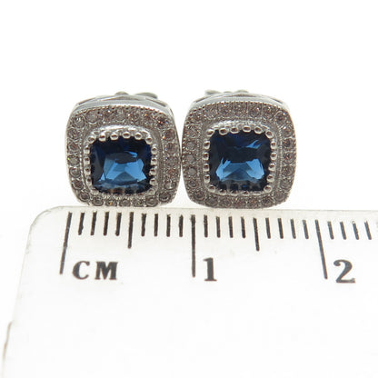 925 Sterling Silver White & Blue C Z Stud Earrings