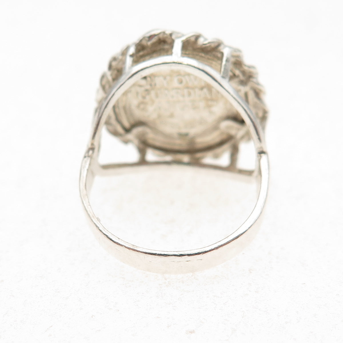 925 Sterling Silver Vintage Guardian Angel Coin Oxidized Ring Size 5.5