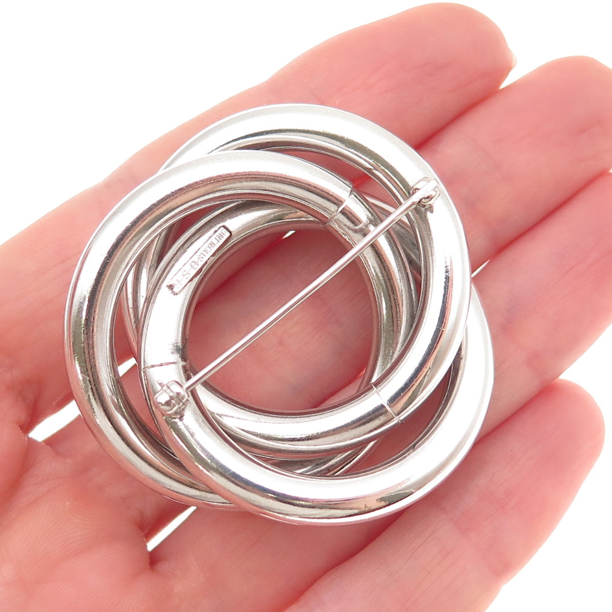 Harry S Bick 925 Sterling Silver Vintage Interlocked Trinity Circle Pin Brooch