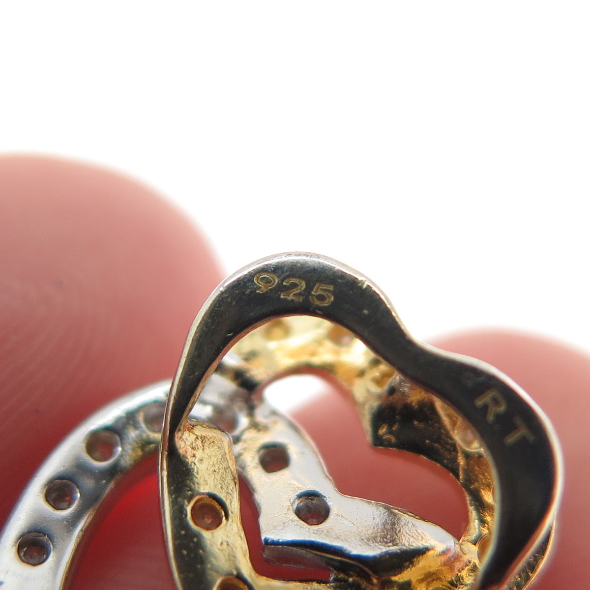 925 Sterling Silver 2-Tone Real Diamond Interlocked Heart Slide Mini Pendant