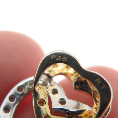 925 Sterling Silver 2-Tone Real Diamond Interlocked Heart Slide Mini Pendant