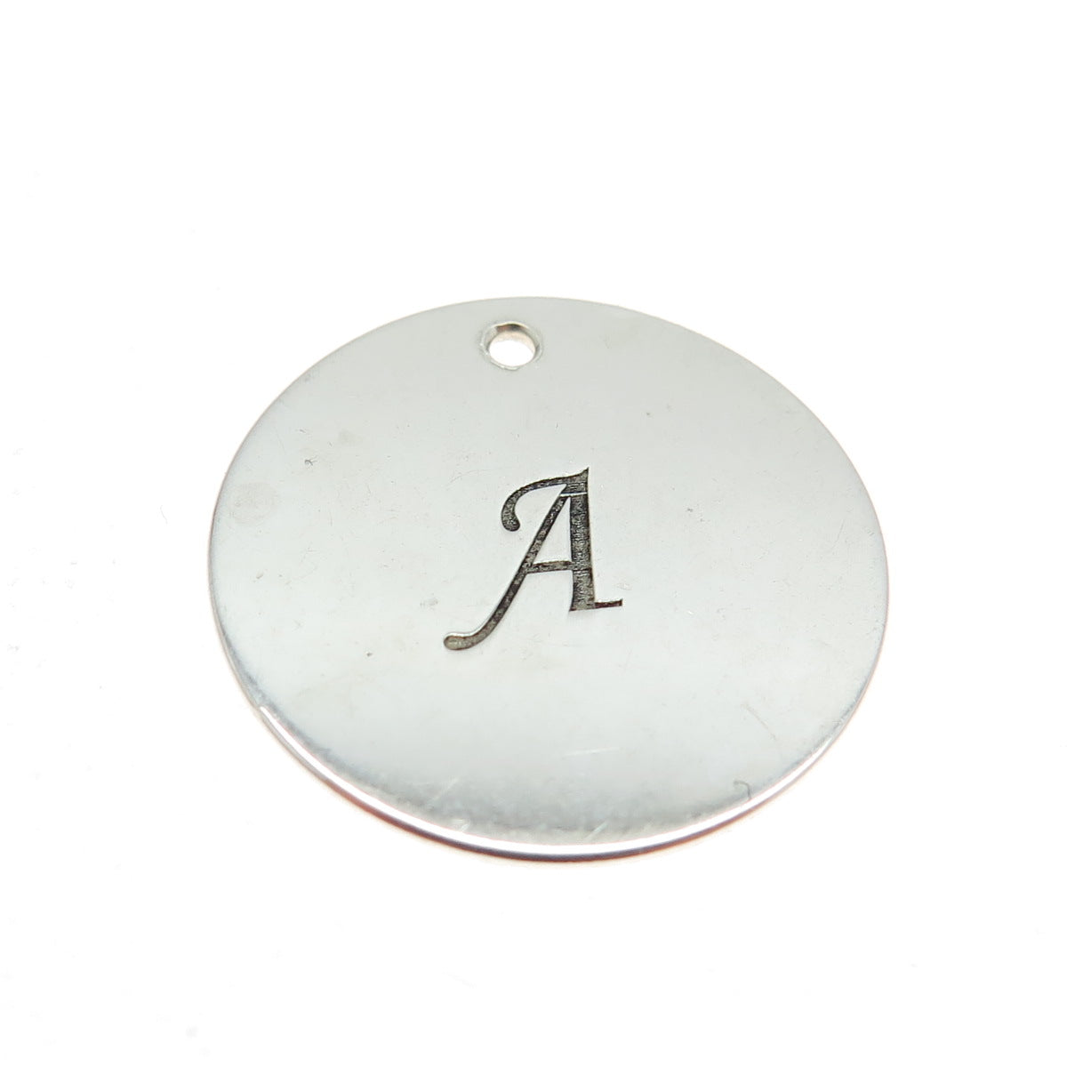 925 Sterling Silver Vintage Letter "A" Initial Round Tag Pendant