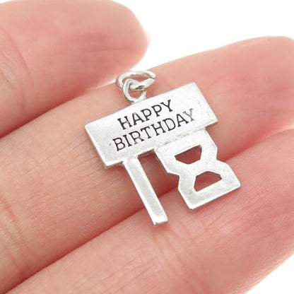 925 Sterling Silver Vintage Happy Birthday 18 Charm Pendant