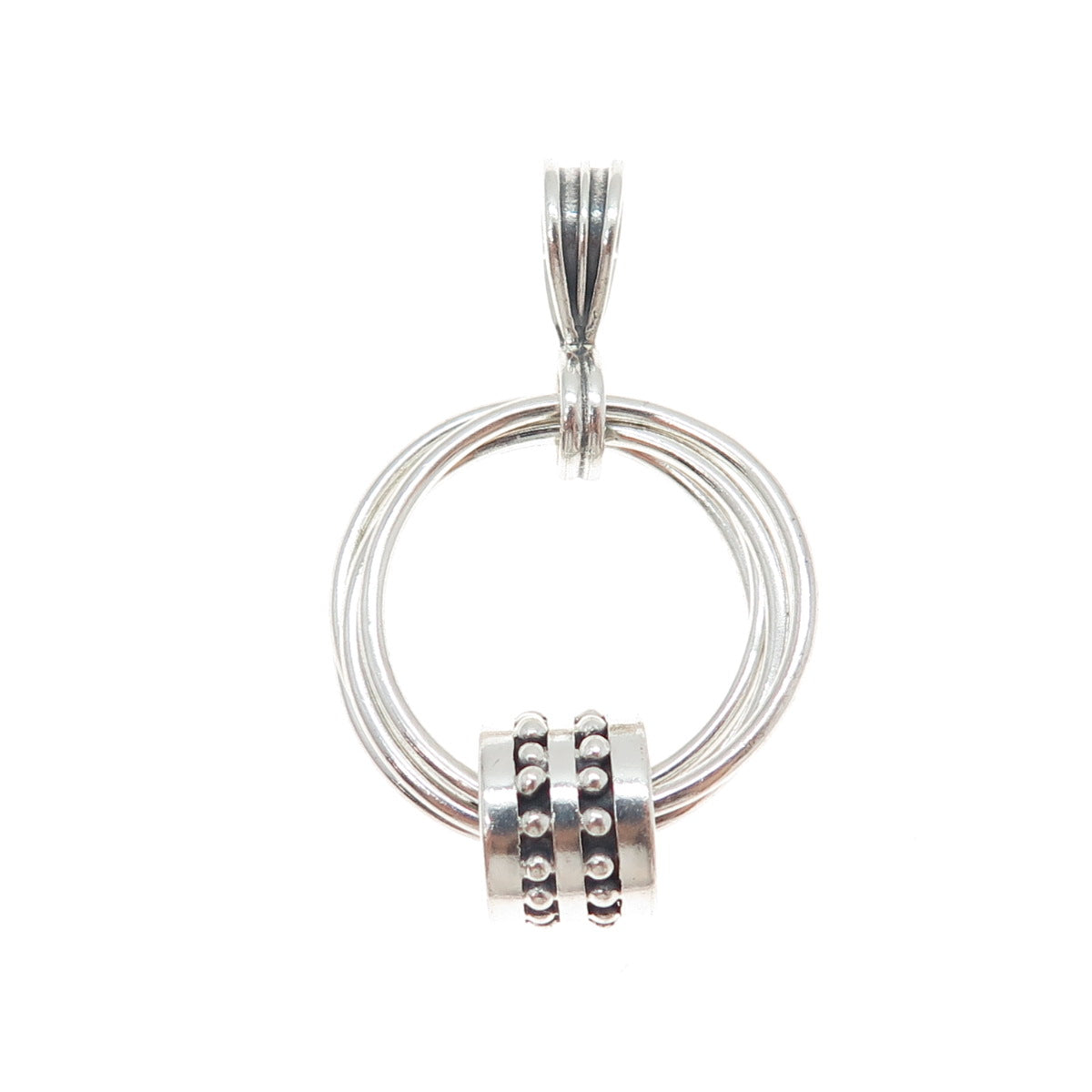 925 Sterling Silver Vintage Modernist Interlocked Circle Beaded Charm Pendant