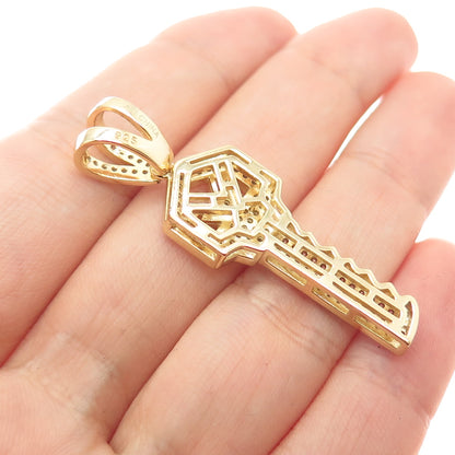 ATI ANNIKA WITT 925 Sterling Silver Gold Plated Round-Cut C Z Key Charm Pendant
