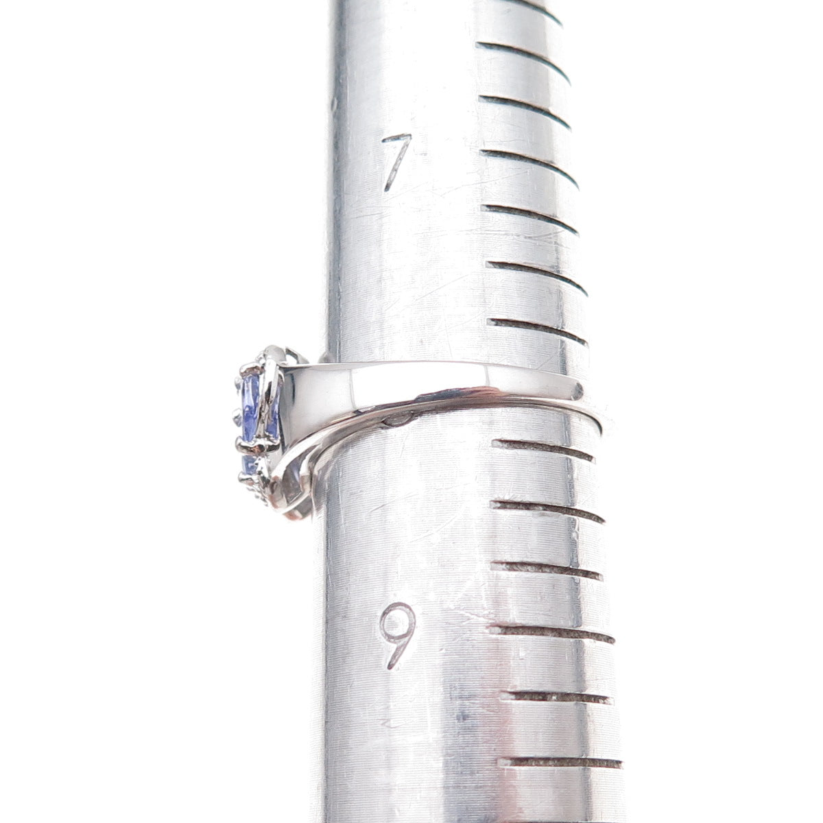 925 Sterling Silver Real Tanzanite & White Topaz Ring Size 8