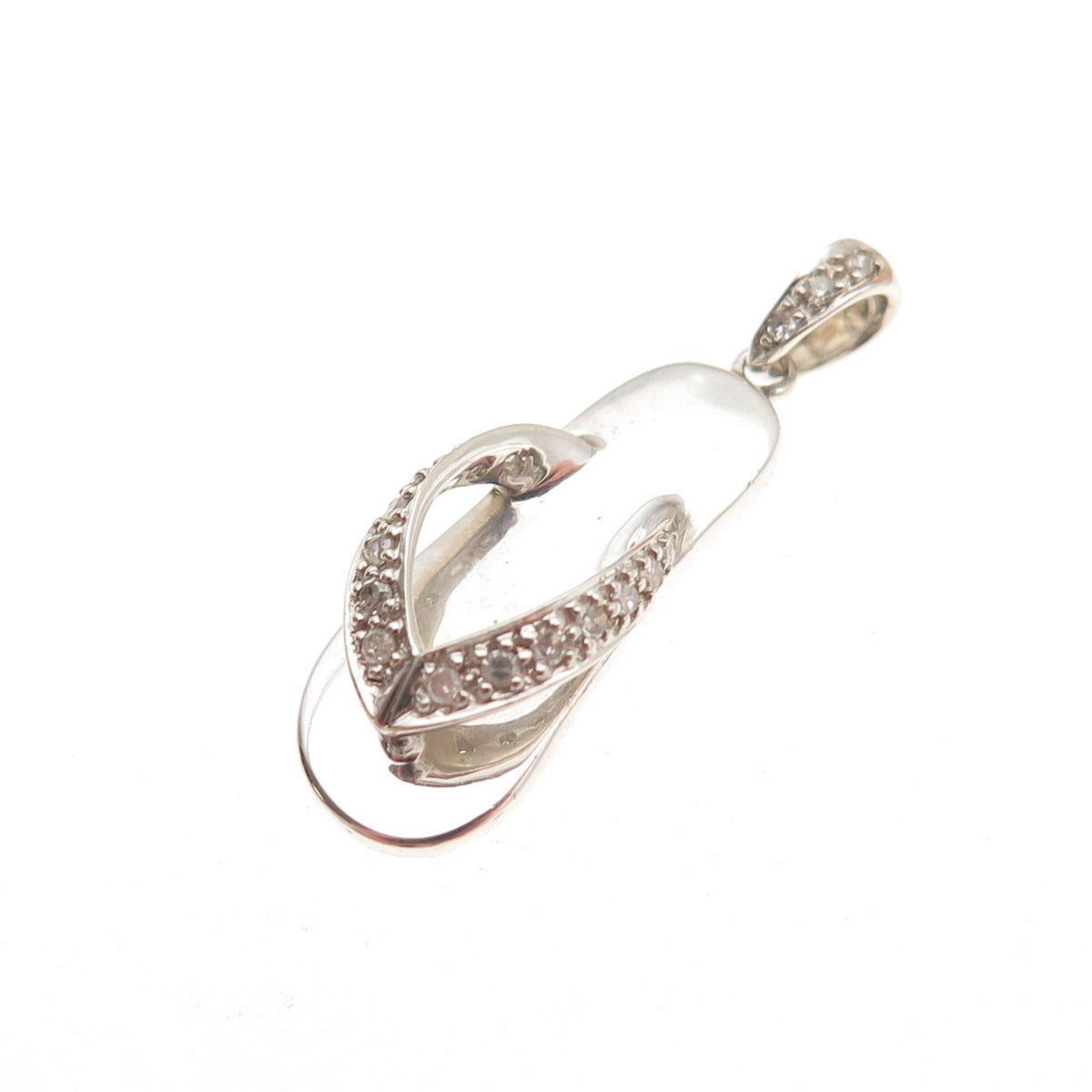 925 Sterling Silver Real Round-Cut Diamond Flip Flop 3D Mini Charm Pendant