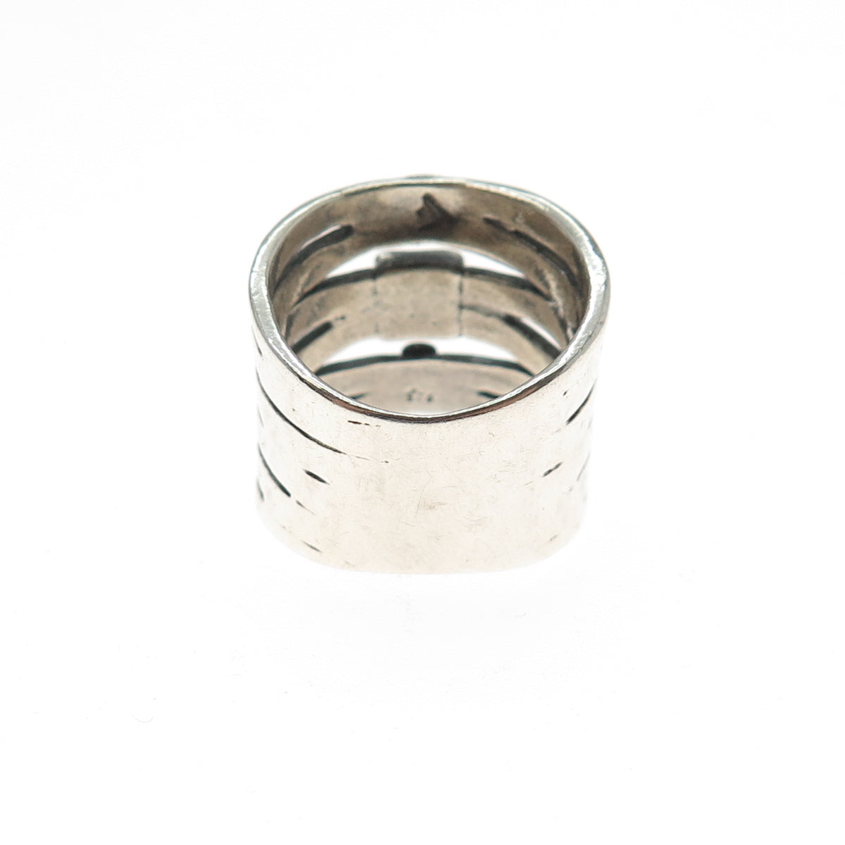 925 Sterling Silver Vintage Tourmaline Spiral & Flower Oxidized Ring Size 7.25