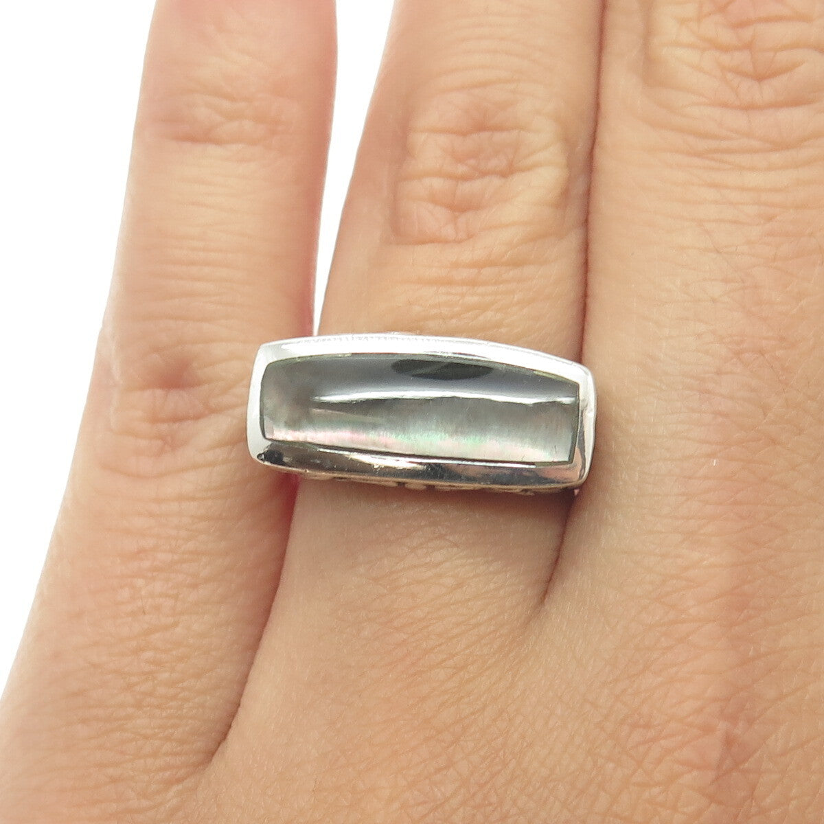CHAPAL ZENRAY 925 Sterling Silver Vintage Real Abalone Shell Ring Size 6.75