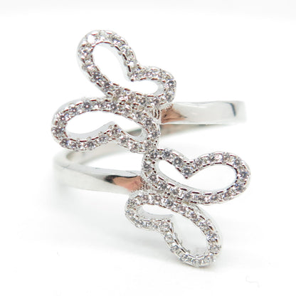925 Sterling Silver Pave C Z Couple of Butterfly Ring Size 8