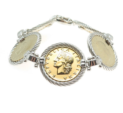 DASAN INC Sterling Vintage Italy "20 Lira 1970 Coin" Magnetic Lock Bracelet 7"