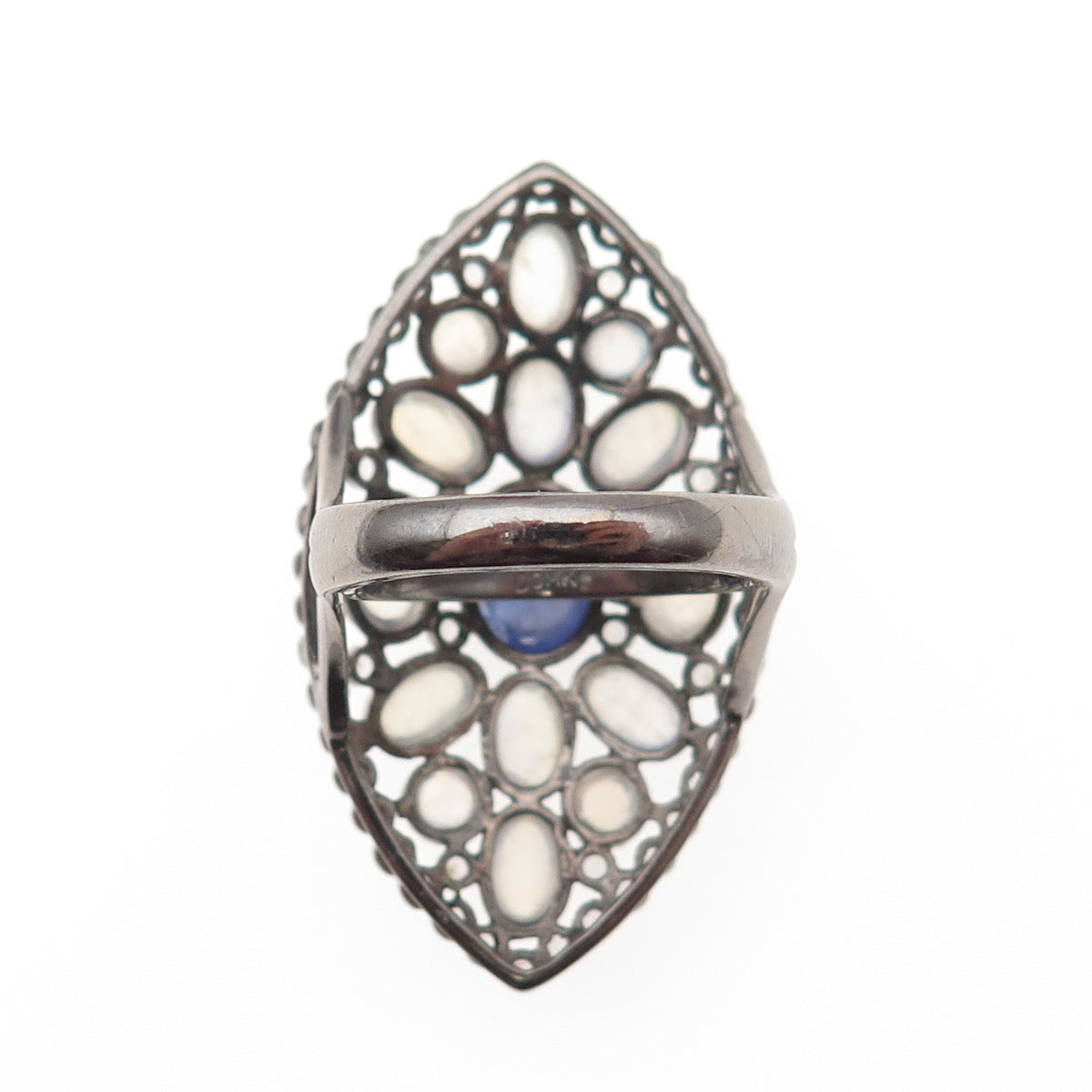 DSMK Sterling Silver Black Rhodium Real Tanzanite Moonstone & Topaz Ring Size 7