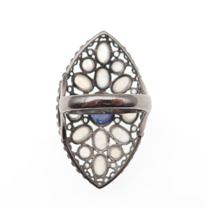 DSMK Sterling Silver Black Rhodium Real Tanzanite Moonstone & Topaz Ring Size 7
