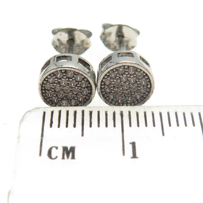 925 Sterling Silver Pave C Z Round Stud Earrings