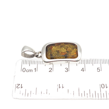 925 Sterling Silver Vintage Real Amber Modernist Charm Pendant