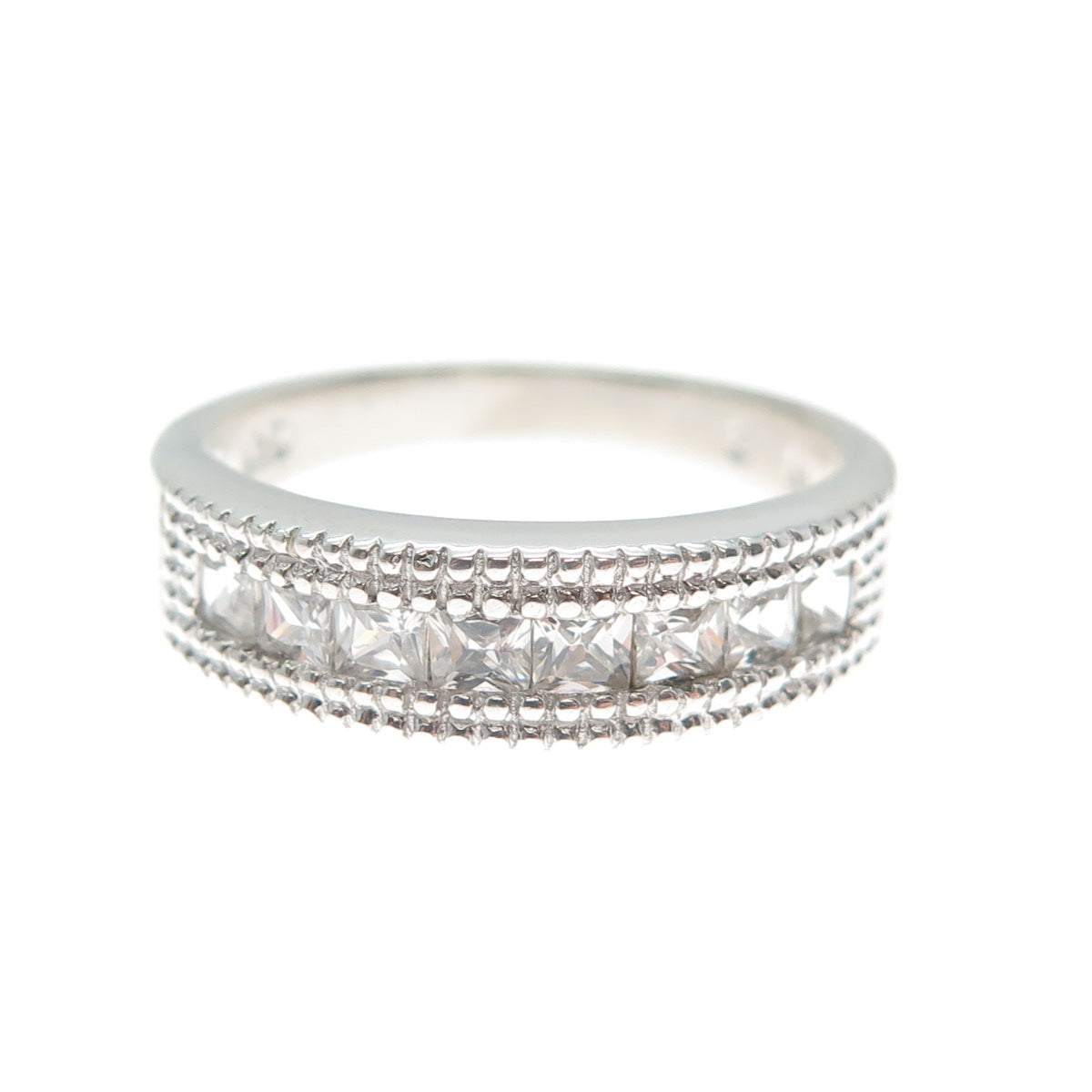 NEVADA 925 Sterling Silver Princess-Cut C Z Half Eternity Band Ring Size 8.25