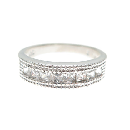 NEVADA 925 Sterling Silver Princess-Cut C Z Half Eternity Band Ring Size 8.25