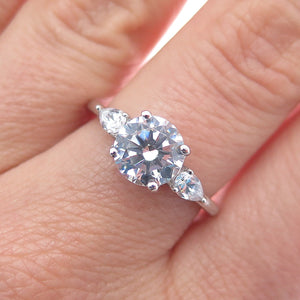 925 Sterling Silver Round & Pear-Cut C Z Engagement Ring Size 8.25