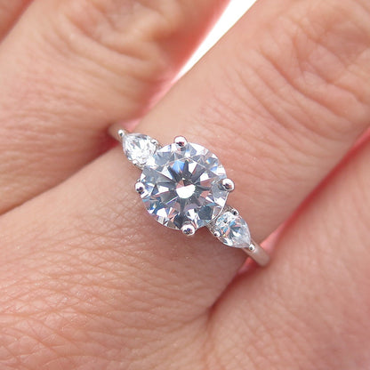 925 Sterling Silver Round & Pear-Cut C Z Engagement Ring Size 8.25