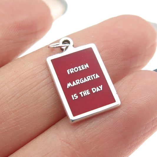 925 Sterling Silver Red Enamel "Frozen Margarita Is The Day" Minimalist Pendant