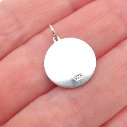 925 Sterling Silver Blue Enamel Male Symbol Round Tag Mini Charm Pendant