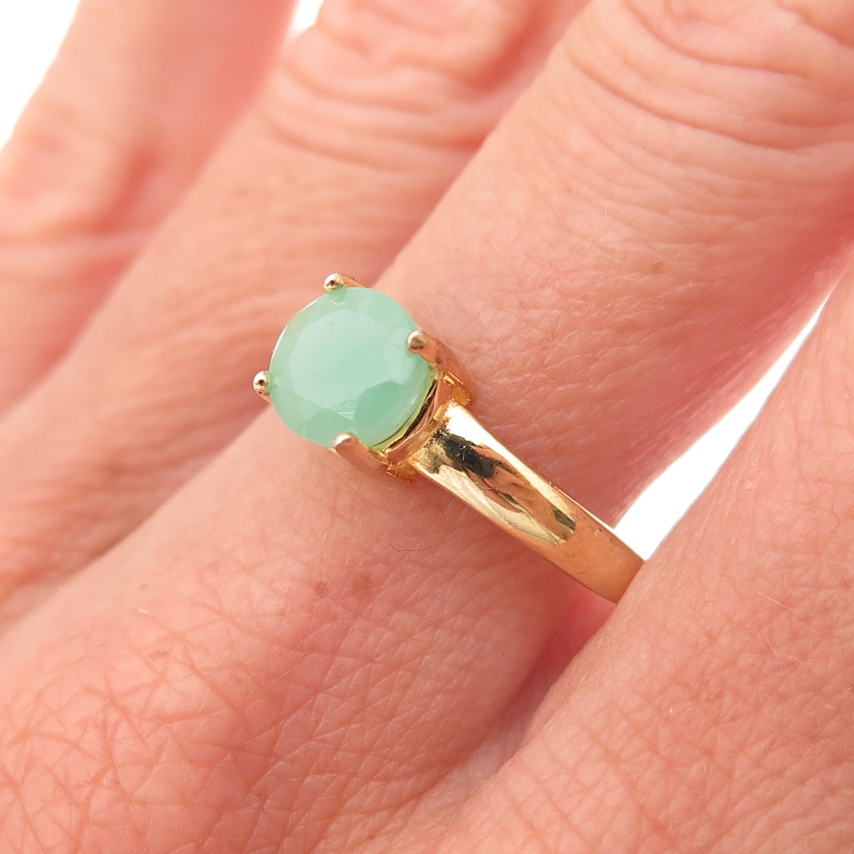 Dee Berkle 925 Sterling Silver Gold Plated Real Round-Cut Jade Ring Size 9