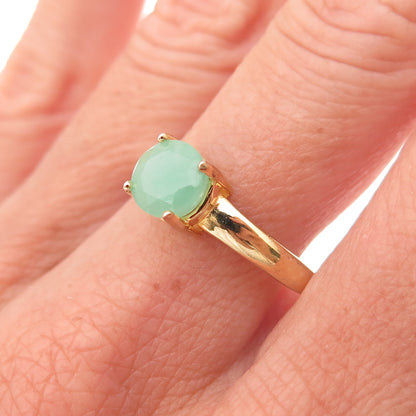 Dee Berkle 925 Sterling Silver Gold Plated Real Round-Cut Jade Ring Size 9