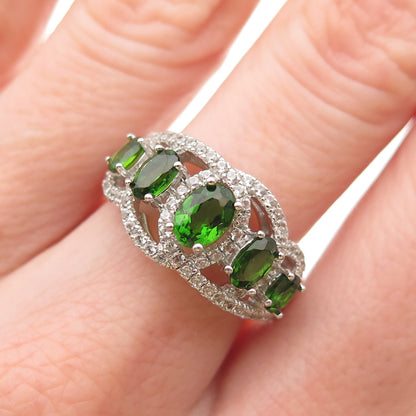 925 Sterling Silver Real Chrome Diopside & White Topaz Ring Size 7