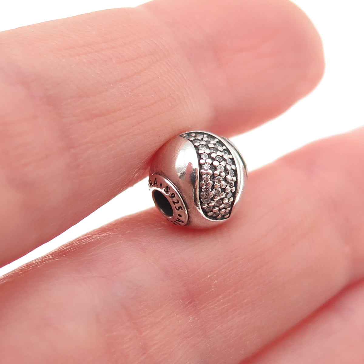 Pandora 925 Sterling Silver C Z Essence Happiness Slide Bead Charm