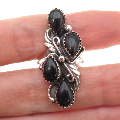 Lisa Williams Navajo Old Pawn Sterling Silver Vintage Black Onyx Ring Size 7.5