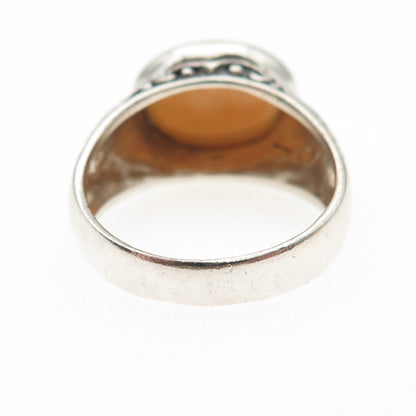 925 Sterling Silver Vintage Real MOP Modernist Scroll Oxidized Ring Size 8